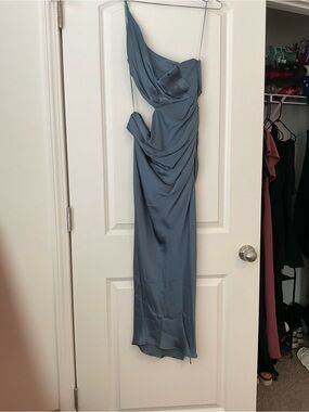 Astr One-Shoulder Slate Blue Draped Evening Gown
